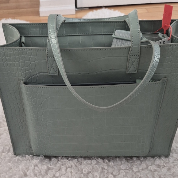 BNWT BEIS Tote Work bag Water Repellent Croc Embossed  Green Sage Pastel - Picture 10 of 13